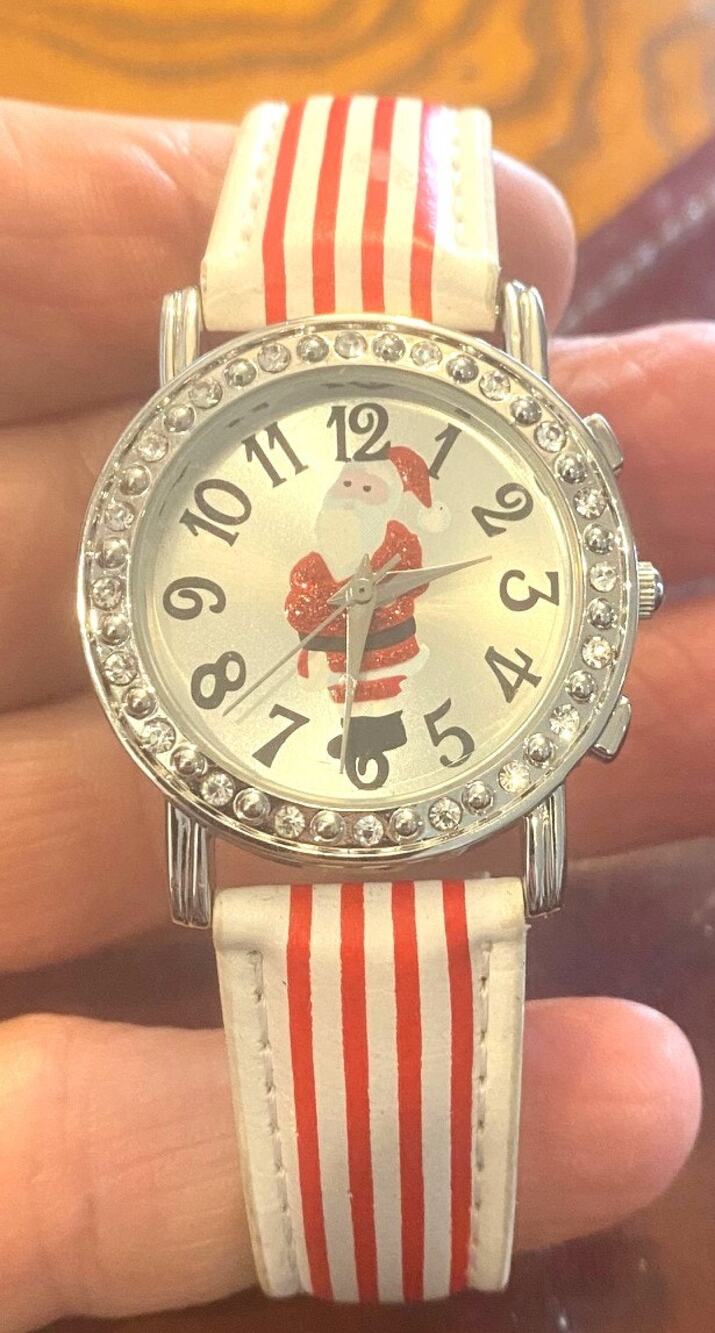 Women's 32mm Silver Tone Christmas Santa  Claus Watch, Crystal Accents